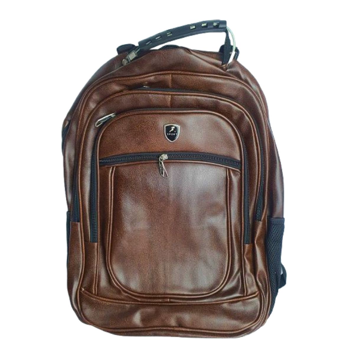 Mochila Masculina Couro Sintético Marrom Sport Com Entrada Cabo UBS e Fone Mochila Masculina Couro Sintético Marrom Sport Com Entrada Cabo UBS e Fone